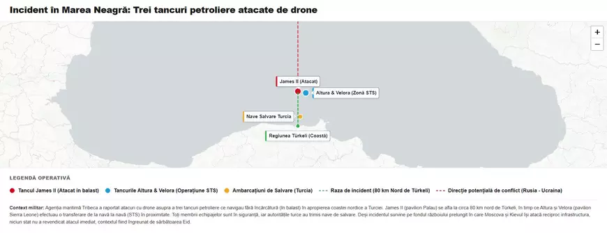 Trei instalații petroliere au fost atacate de drone în Marea Neagră, în apropierea Strâmtorii Bosfor. Trei instalații petroliere au fost atacate de drone în Marea Neagră, în apropierea Strâmtorii Bosfor.