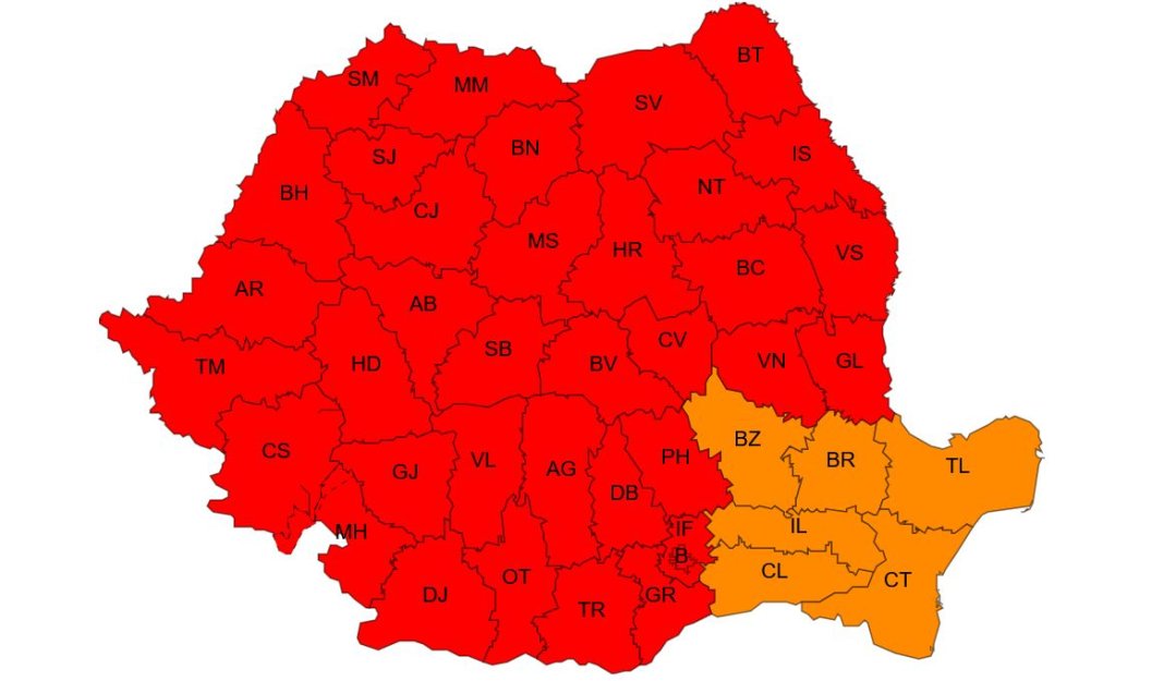 Alertă meteo: Cod roșu de căldură extremă în toată țara, cu excepția a șase județe. Valorile termice record anticipate de ANM.