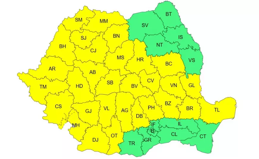 ANM a prelungit avertizarea meteo pentru ploi abundente, grindină și furtuni. Harta regiunilor impactate de codul galben. ANM a prelungit avertizarea meteo pentru ploi abundente, grindină și furtuni. Harta regiunilor impactate de codul galben.