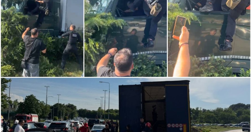 Poliția locală a utilizat spray lacrimogen și l-a lovit pe conducătorul TIR-ului care a scăpat de sub...